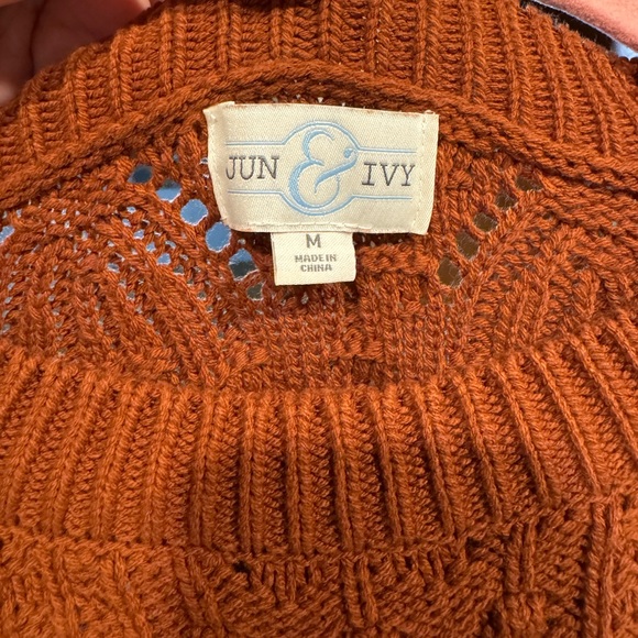 Jun & Ivy Rust Orange Knit Bubble Sleeve Sweater - Picture 2 of 3
